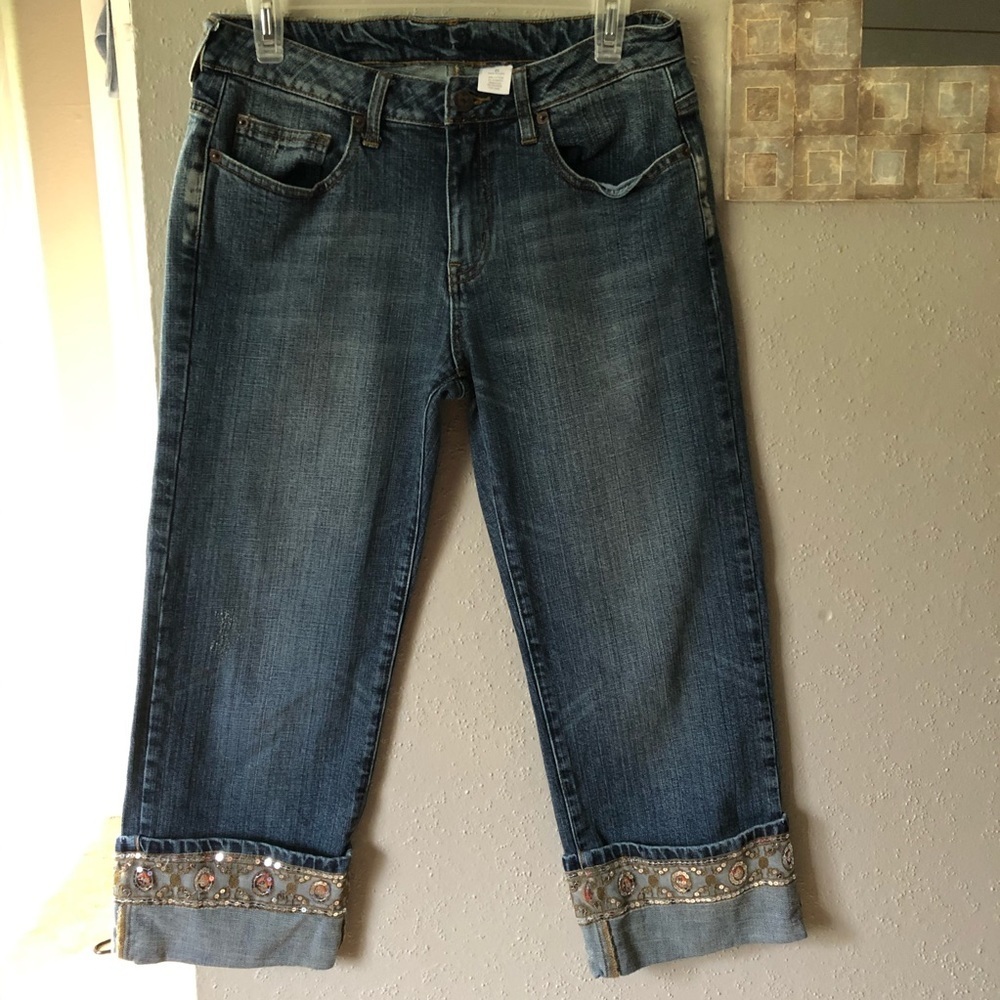 Apt 9 cropped jean embellished hem cuffed light wash denim women 6